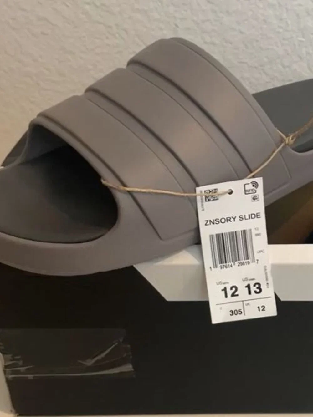 Adidas ZNSORY Slides in the Taupe/Grey colorway.